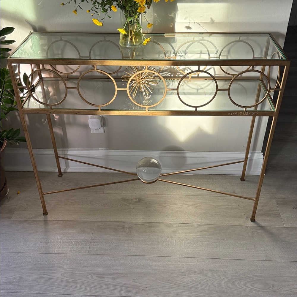 Elegant Gold Console Table with Glass Top